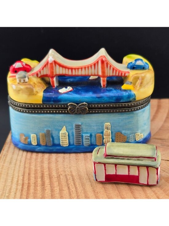 Other - Vintage San Francisco Golden Gate Bridge Porcelain Hinged Trinket Box Trolley